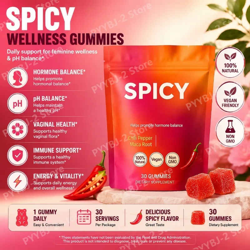 

Hormonal Balance Gummies 30 Count Support Daily Health & Energy Recovery Peach Flavor — Chili Pepper and Maca Root Extract