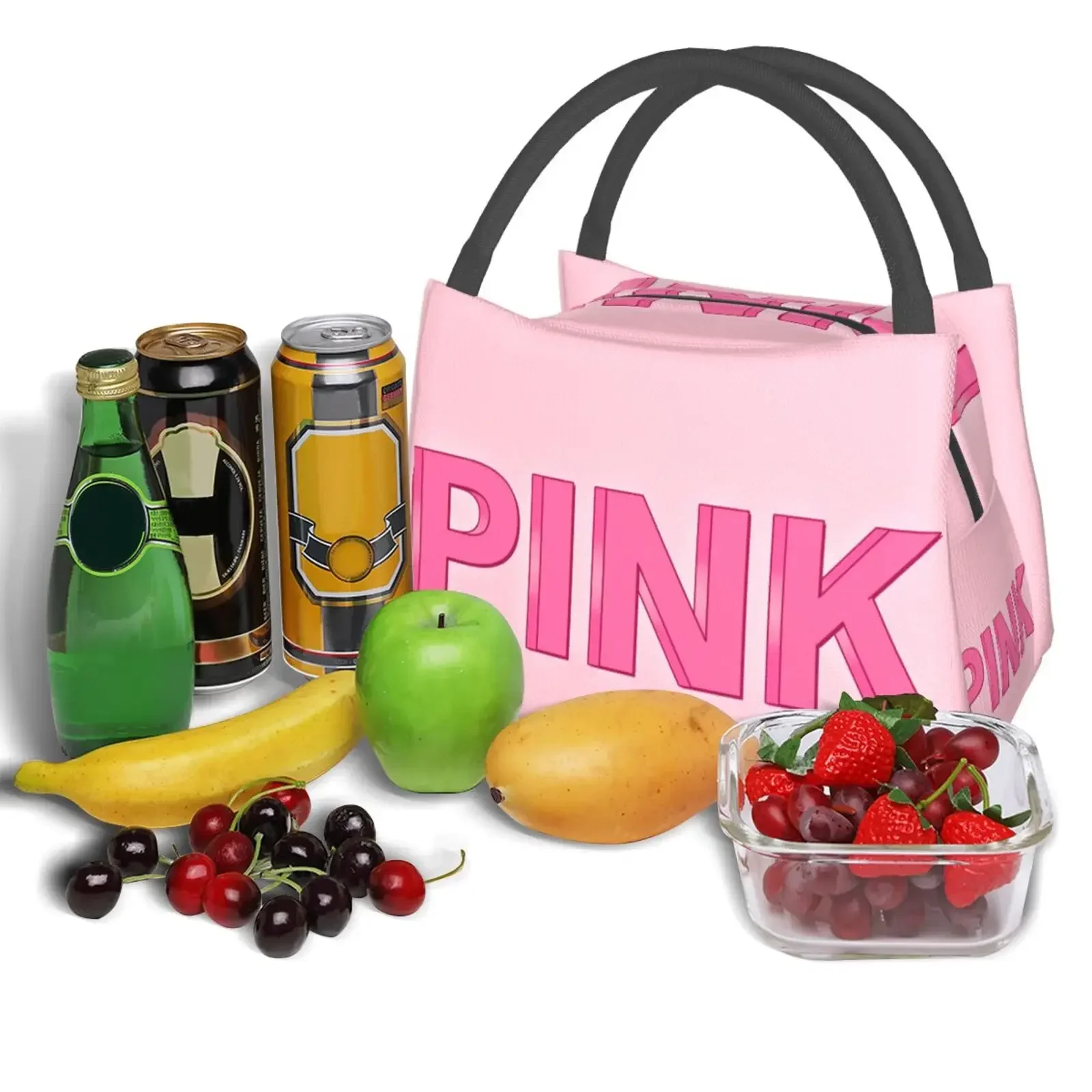 3D Print Pink Insulated Lunch Bag Food Bag Women Lunch Bag Picnic Office