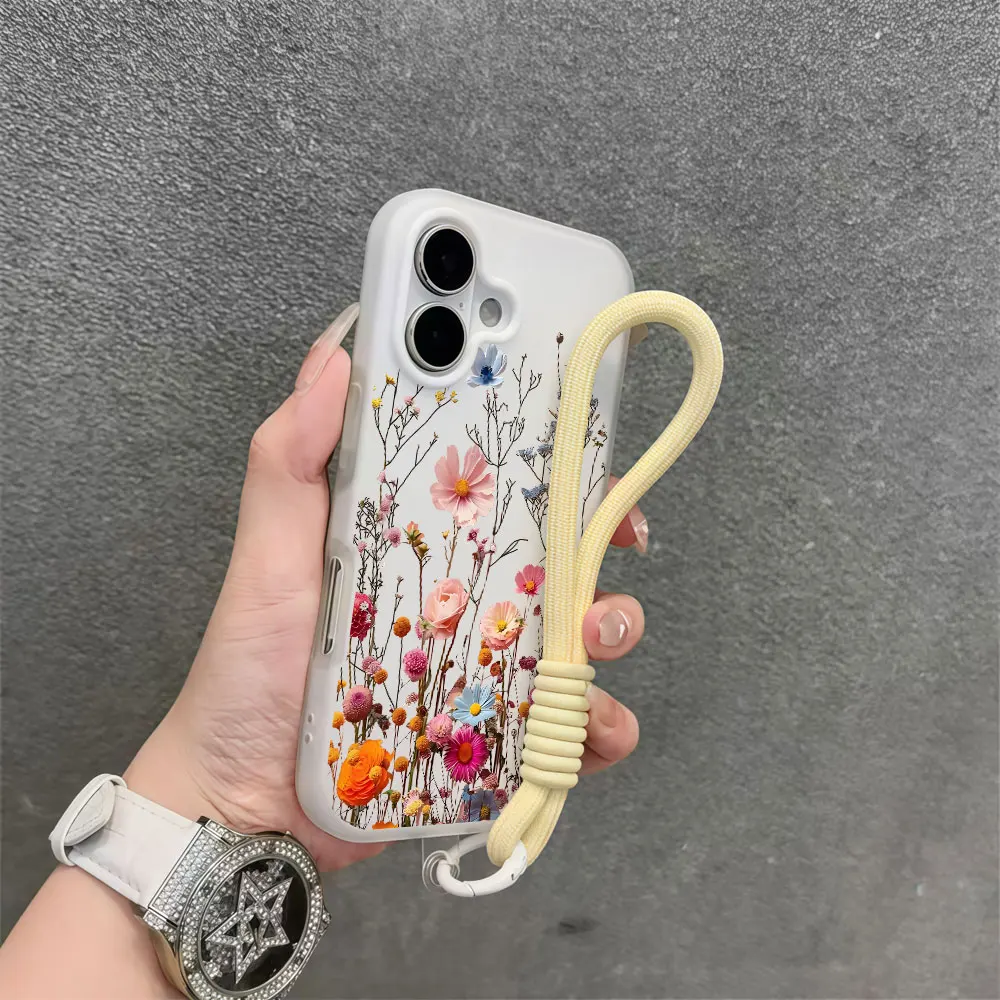 Lanyard Colorful Floral Phone Case For Samsung Galaxy S26 S25 S21 S24 S23 Ultra Plus A56 A37 A36 A54 Wrist Strap Lanyard Cover view 3