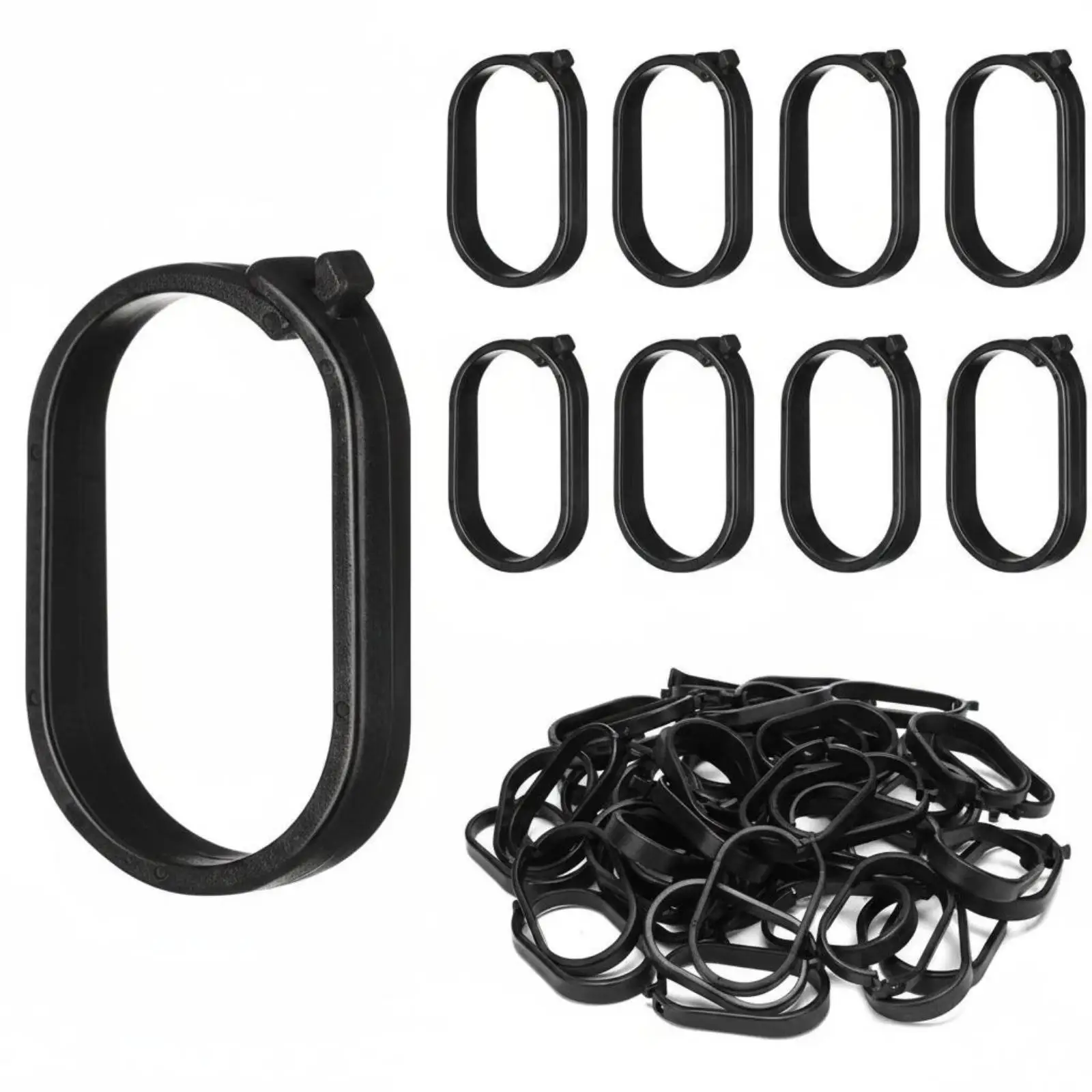 Crochet de fixation noir en plastique pour auvent extérieur, attache rapide pour rideaux sur rail et tringles