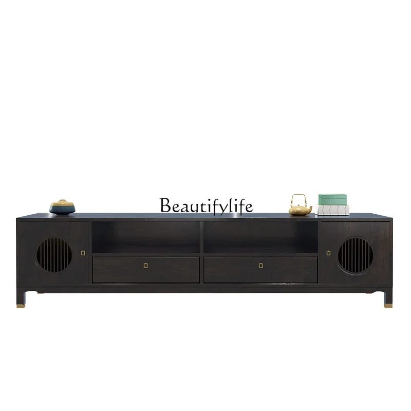 

FG44New Chinese Style Solid Wood Villa TV Cabinet Small Apartment Living Room Modern Floor Cabinet