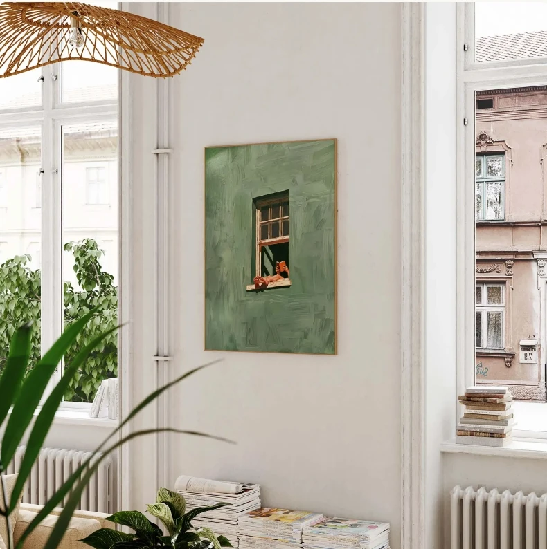 Frau liest im Fenster, Leinwanddruck, moderne Kunstillustration, hochwertige Heimdekoration für Schlafzimmer, Wohnzimmer – Detail 7