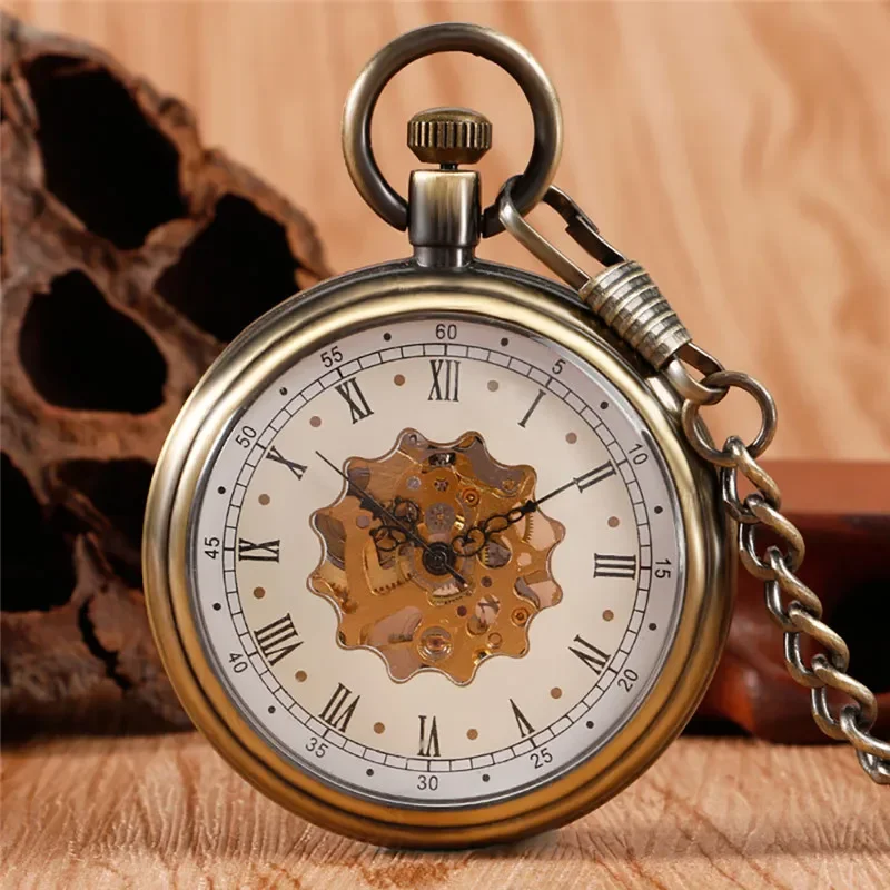 Antique Clock Men Women Mechanical Hand Winding Pocket Watch Manual Wind Up Watches Roman Number Fob Chain Relogio De Bolso