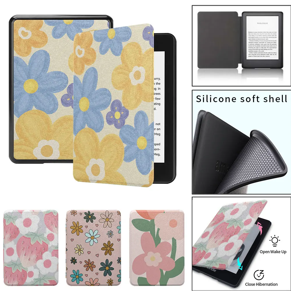 

kindle case beautiful flower patterns paperwhite4th 5th Silicone soft shell funda 2021 11th 8th generation