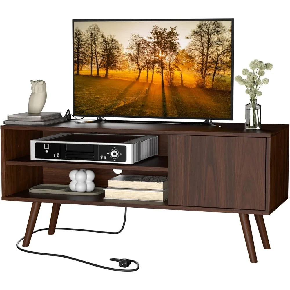 

Castle TV Stand for 48 Inch TV, Mid Century Modern Entertainment Center with Storage Cabinet, TV Media Console for Living R