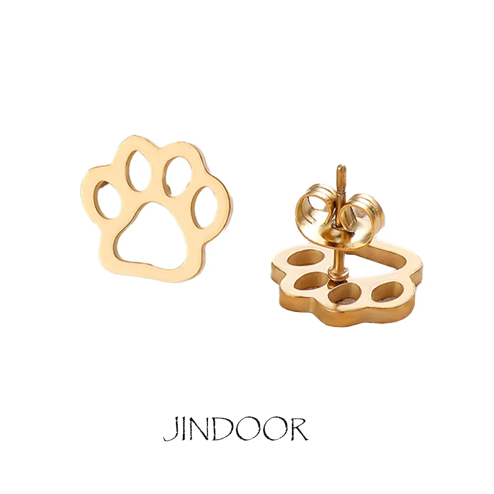 JINDOOR Simple Cute Cat Paw Stud Earrings for Women, Titanium Steel, Gold Silver Black,Jewelry, Dainty Daily Accessories