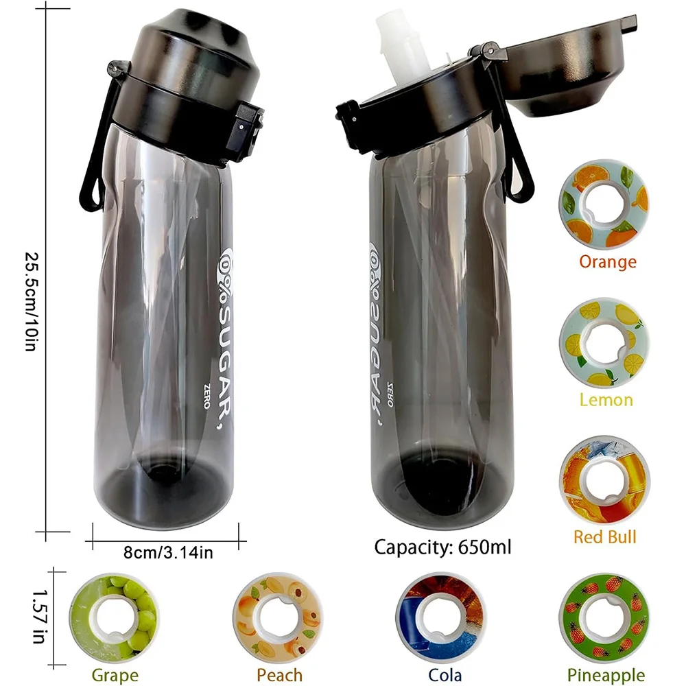 Sports Air Water Bottle BPA Free Drinking Bottles 650ML Fruit Fragrance Water Cup with 7 Flavour pods Outdoor Tableware