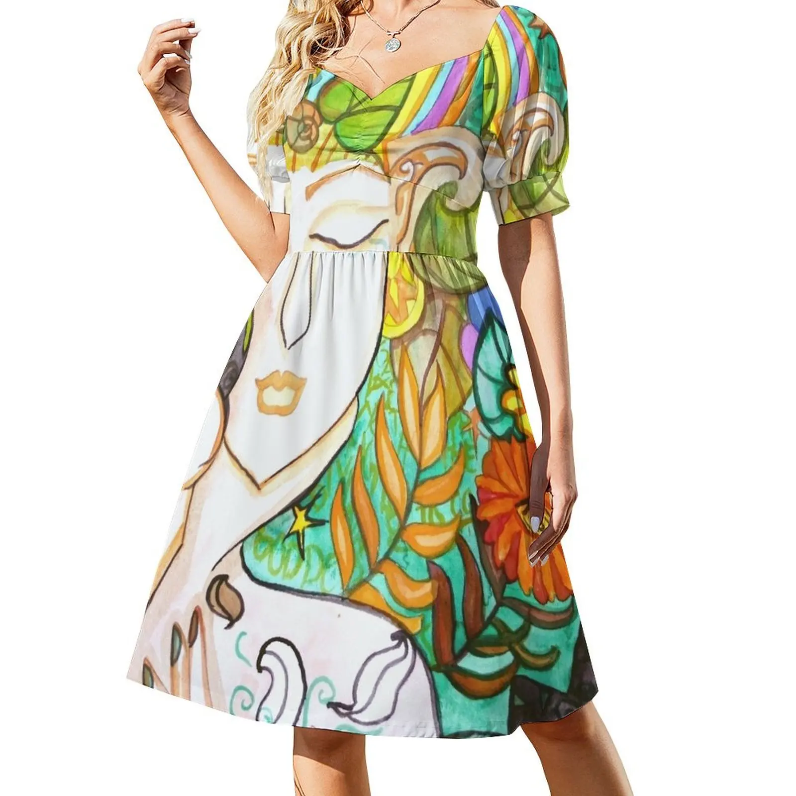 

Earth awakening Short-Sleeved Dress Womens dresses Dresses gala summer clothes Women's clothing