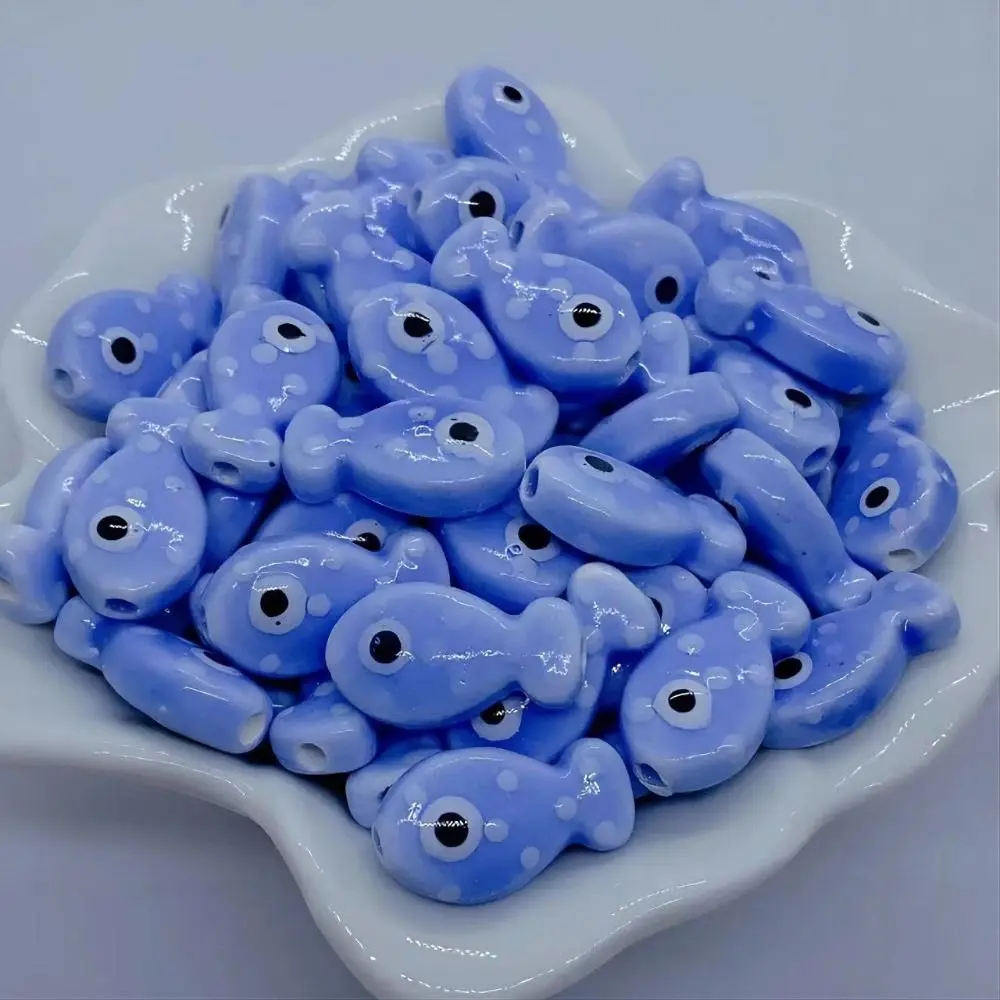 

Handmade Craft Small Fish Beads Ceramic Fashion Ceramic Spacer Loose Beads Necklace Earrings Cartoon Design for 10Pcs