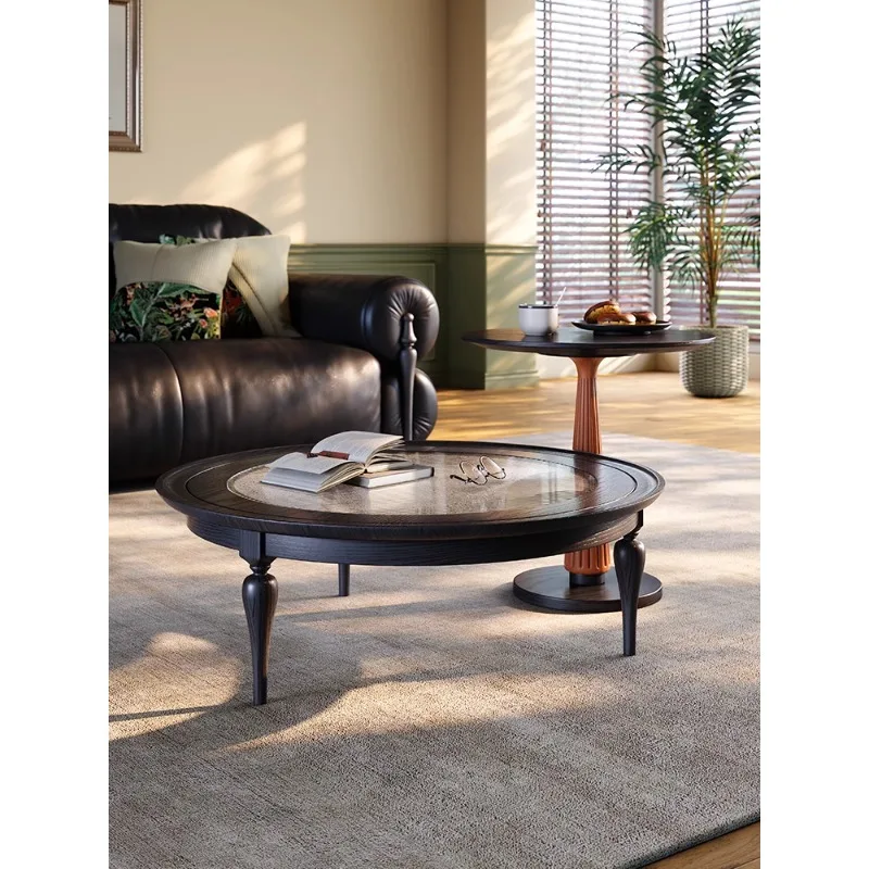 

Wood French retro round coffee table living room furniture black solid wood glass medium antique size garden coffee table