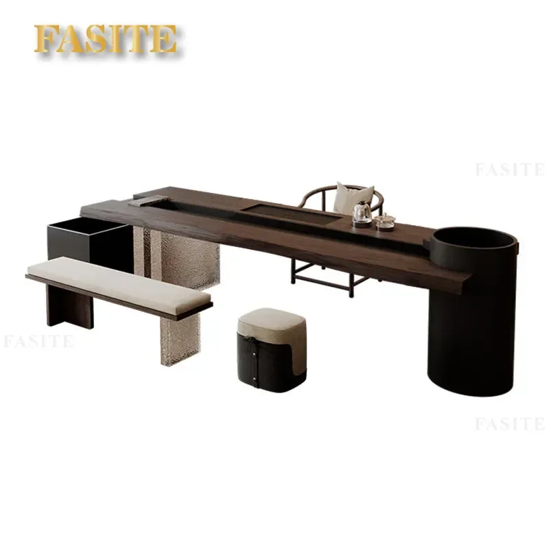 For New Chinese Style Flowing Water Tea Table Fish Farming Landscape High End Solid Wood Reception Kung Fu Tea Table And