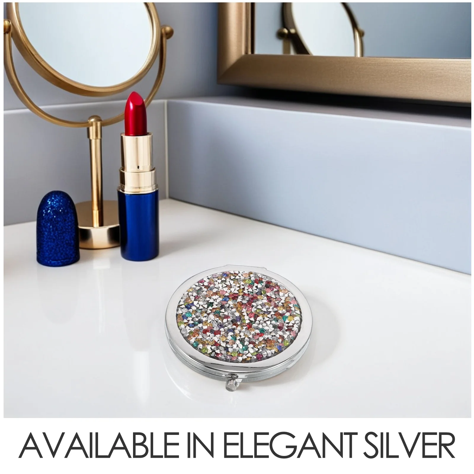 4 szt. Kryształowe lusterko dwustronne z metalu w stylu vintage, kompaktowe, z funkcją powiększania, przenośne, składane, idealne w podróży.