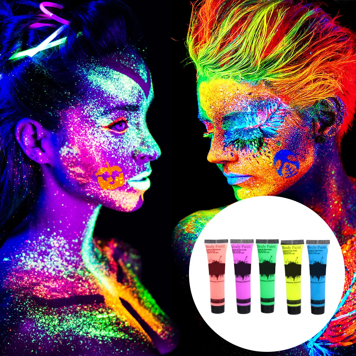 5Pcs Fluorescent Body Paint Safe Washable Neon Face Paint Party Festival Uv Reactive Makeup Coloring Safe Bodypaint