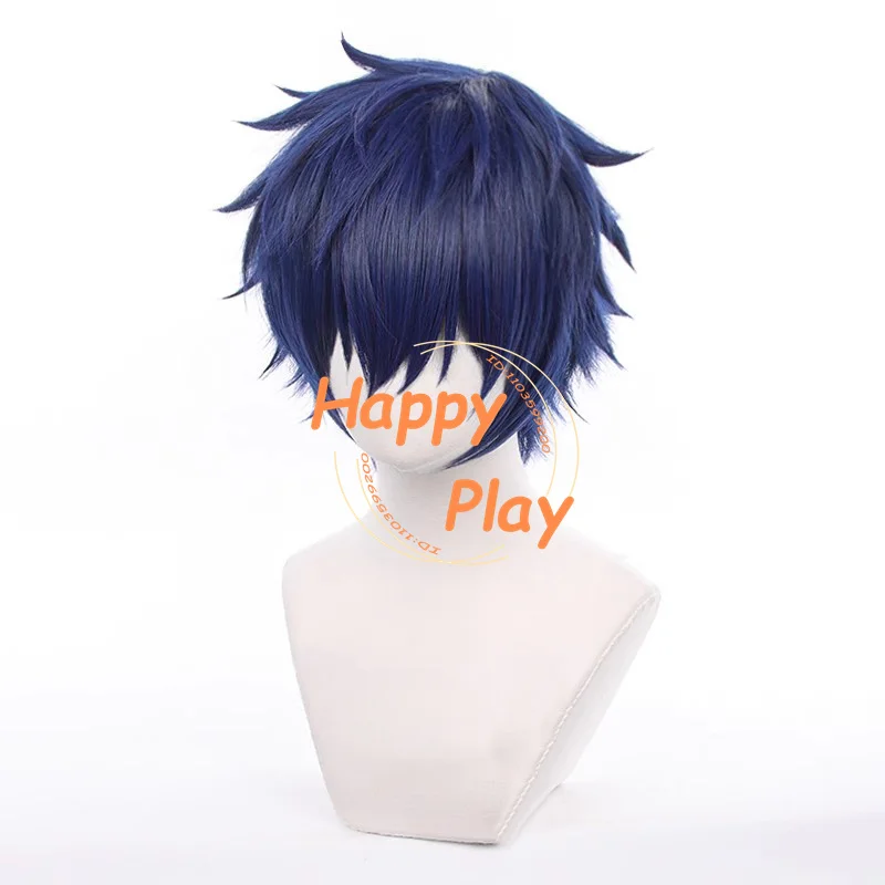 الاصطناعية ES Fushimi Yuzuru شعر مستعار تأثيري 30 سنتيمتر الأزرق الباروكات مقاومة للحرارة الشعر للنساء الرجال هالوين عيد الميلاد دور اللعب أنيمي شعر مستعار