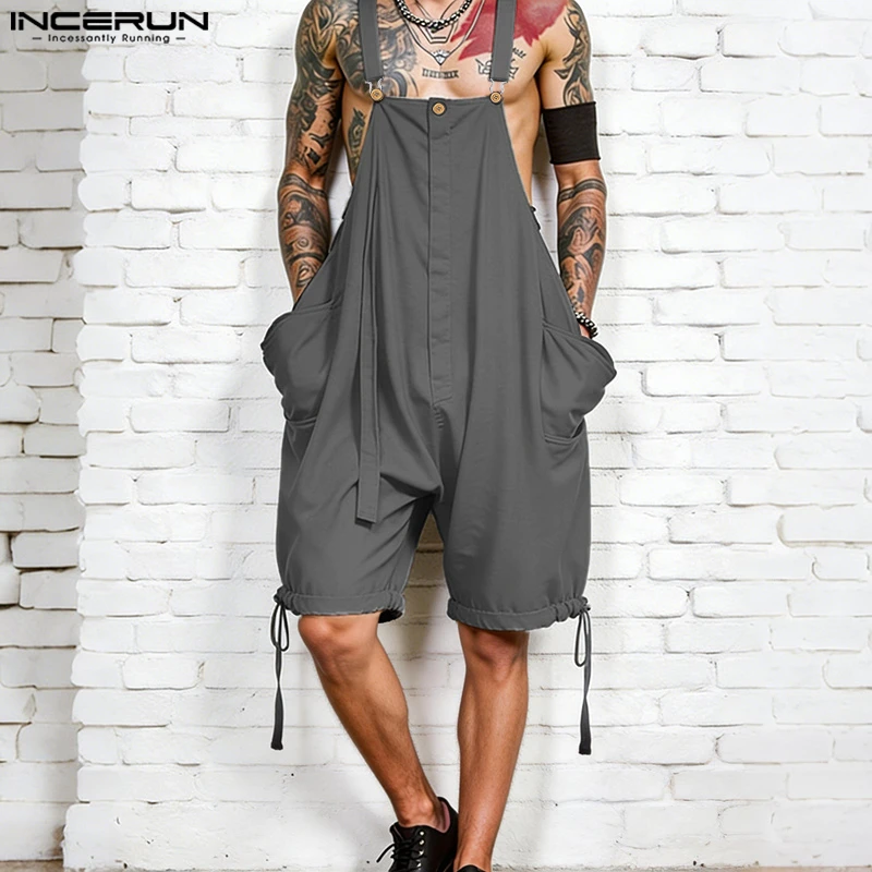 INCERUN Herren-Overalls, einfarbig, mit Taschen, Hosenträger-Overalls für Herren, locker sitzende 2026 Sommer-Overalls mit breiten Beinen, S-5XL