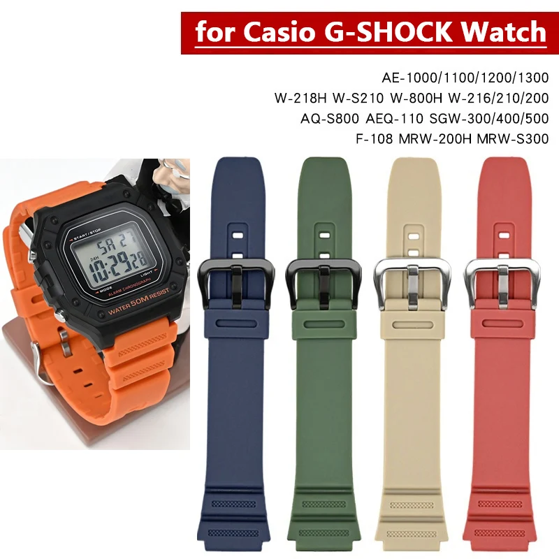 Convex Strap for Casio G-SHOCK AQ-S810W AE-1200 1300 W-216H W-735H SGW-400 F-108WH MRW-200H Rubber Resin Sport Watch Band 18mm