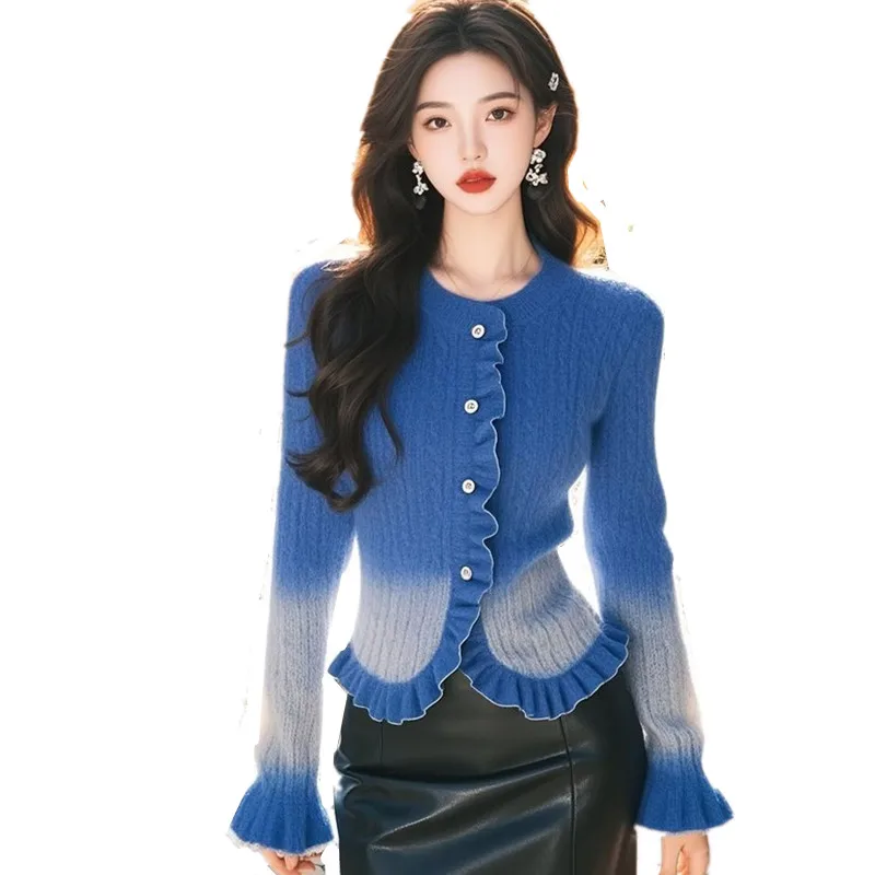 

Autumn Winter 2026 New Fashion Ladies Knitted Cardigan Sweater Elegant O-Neck Long Sleeves knitwear Loose Sweaters Women W1099