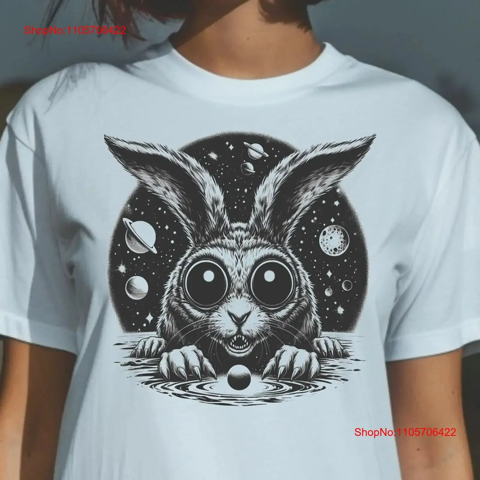 Space Bunny T Shirt Weird Rabbit Weirdcore Trippy Streetwear Strange Dreamcore Aesthetic Alternative Clothes vintage Washed