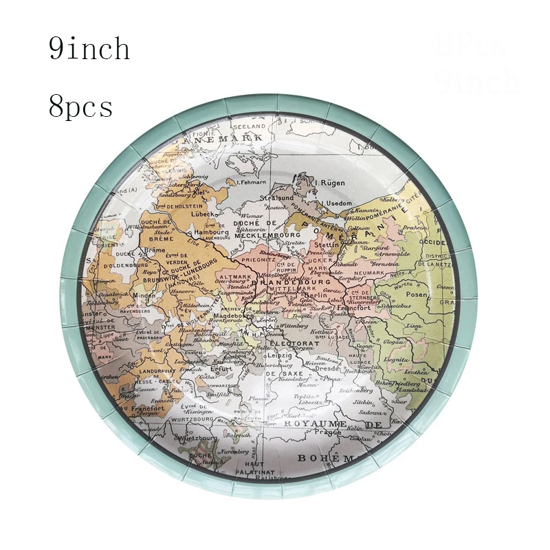 World Map Theme Disposable Paper Plates Cups Napkins Travel Festival Retirement Travel Picnic Birthday Party Decor Supplies