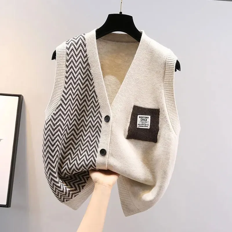 Striped Asymmetric Vintage Acrylic Knit V-Neck Single Breasted Women\'s Cardigan Sweater Cardigan For Women Clothing Autumn