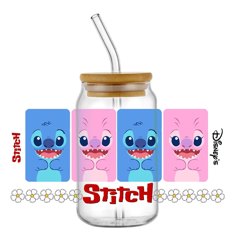 

Miniso New Stitch Cartoon UV DTF Cup Wrap For 16oz Libbey Beer Coffee Glass Can Cup Wrap UV DTF DIY Sticker Selfadhesive