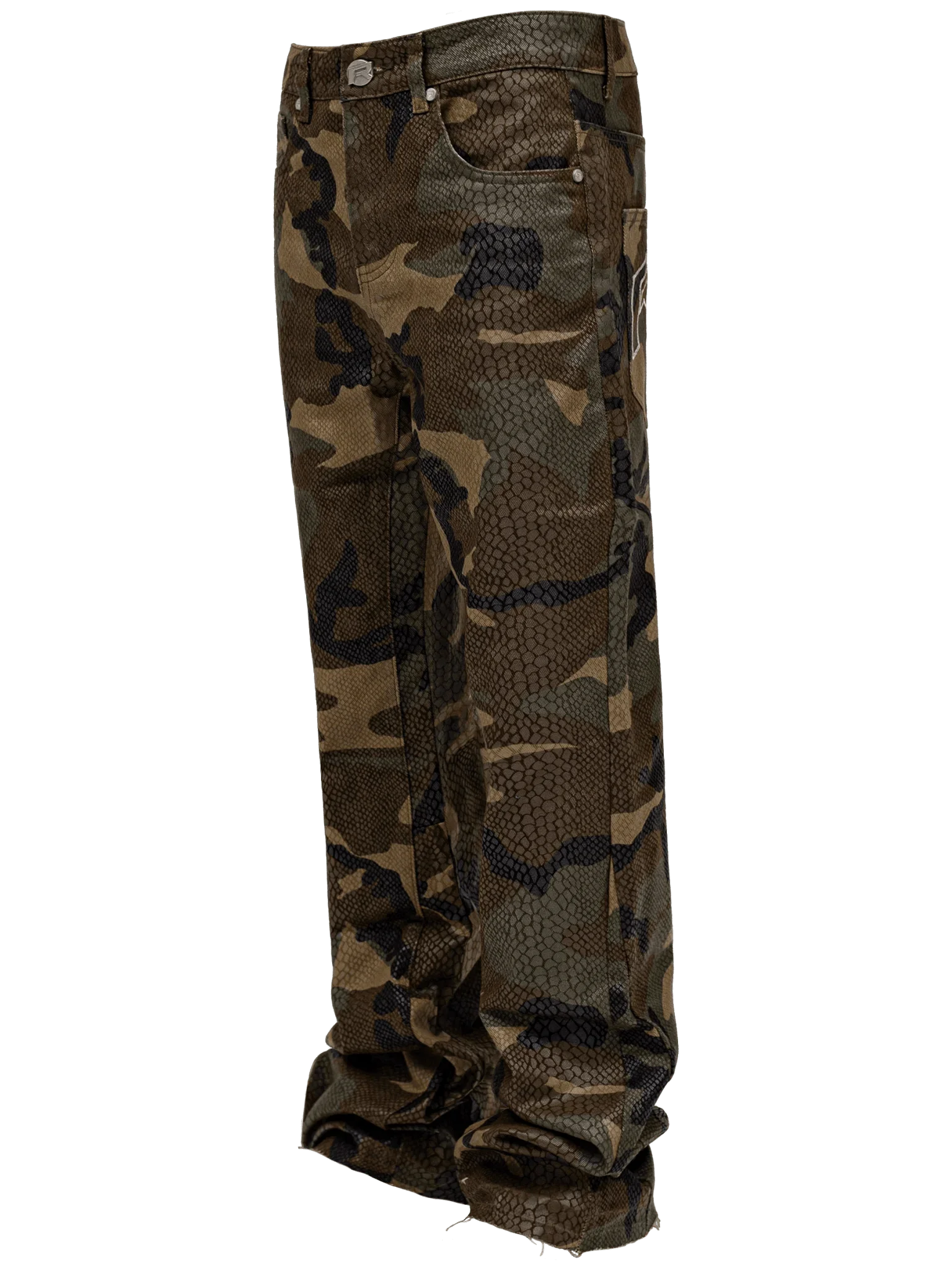 Y2K Retro Streetwear Python Camo Snake PatternJeans Glossy Coating Snake Denim Pants New Hip Hop Unisex Baggy Straight Leg Pants
