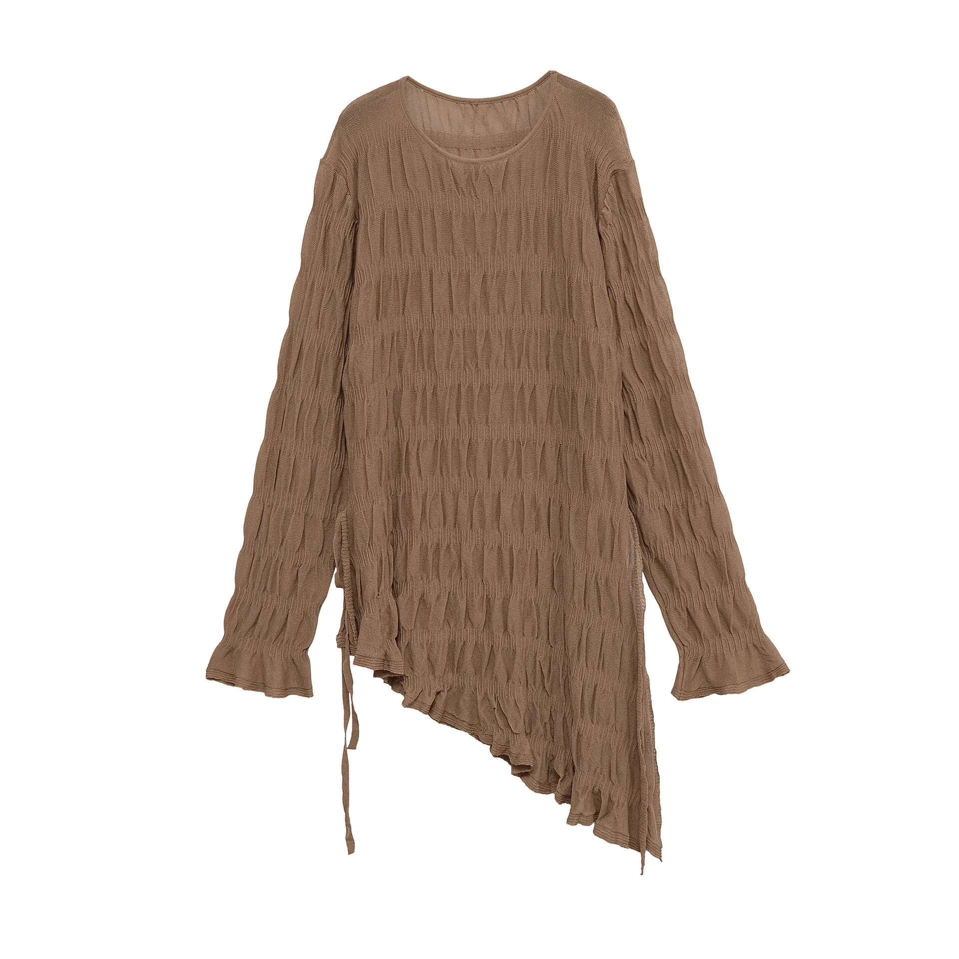 

New products in early autumn, European and American individual and unique design, casual pleated long-sleeved knitted sweater