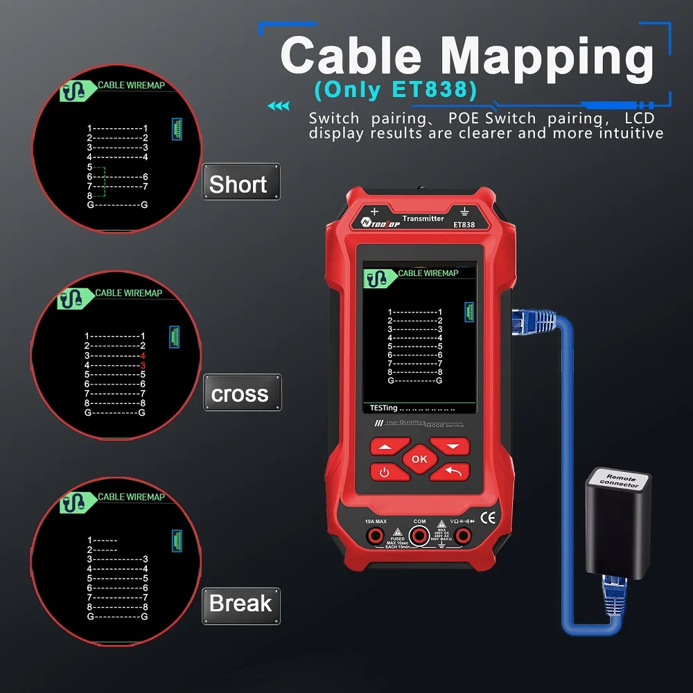 TOOLTOP In-wall Cable Wire Locator 3.2 Inch Color Screen Network Cable Tester 60000 Counts Digital Multimeter Underground Tester