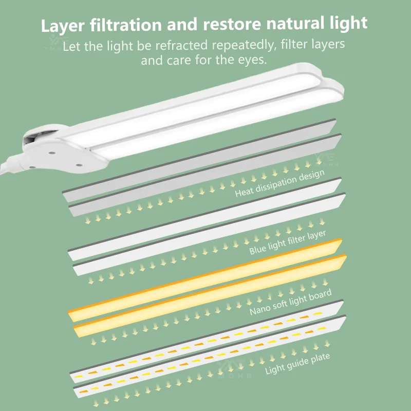 Flexible Dual Head Clip Table Lamp LED Rechargeable Dimmable Desk Lamp Eye Protection Touch Night Lamp For Children Reading Gift
