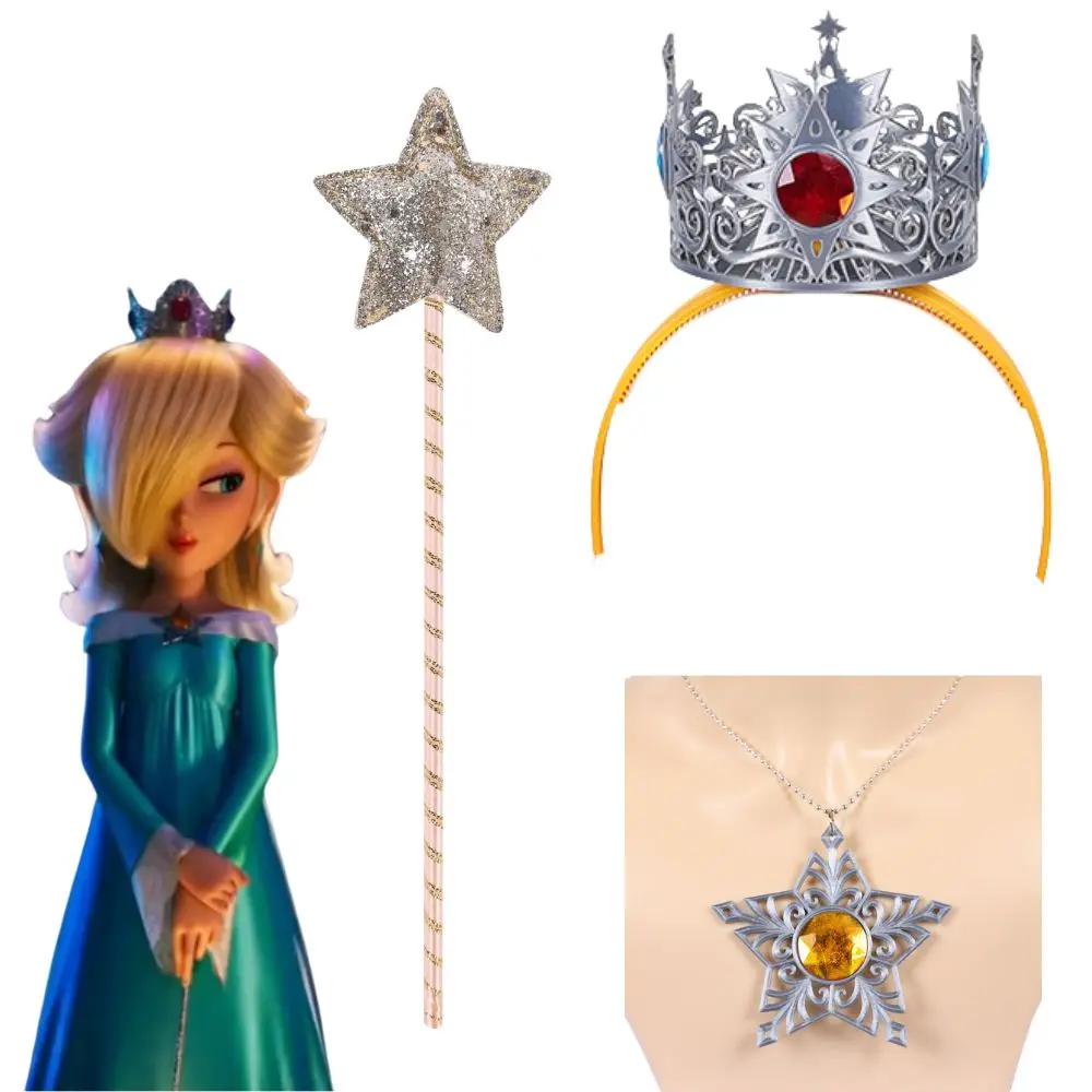 

Princess Rosalina Crown Necklace Wand Cosplay for Women Roleplay Accessories Plastic Headband Halloween Carnival Costume Props