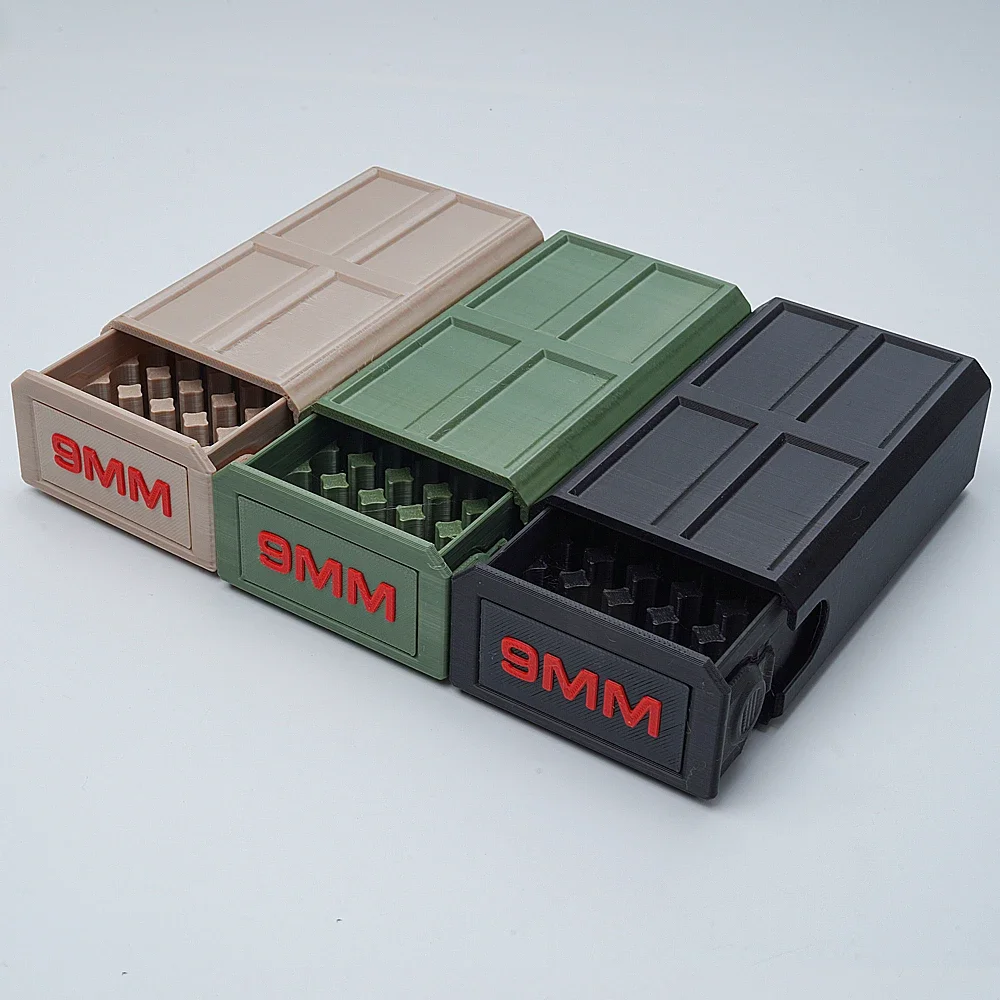 Tactical 9mm Ammo Box Pull-Out Drawer 50 Round Ammo Storage Organizer Pistol Bullet Case for Shooting Range Hunting Compact