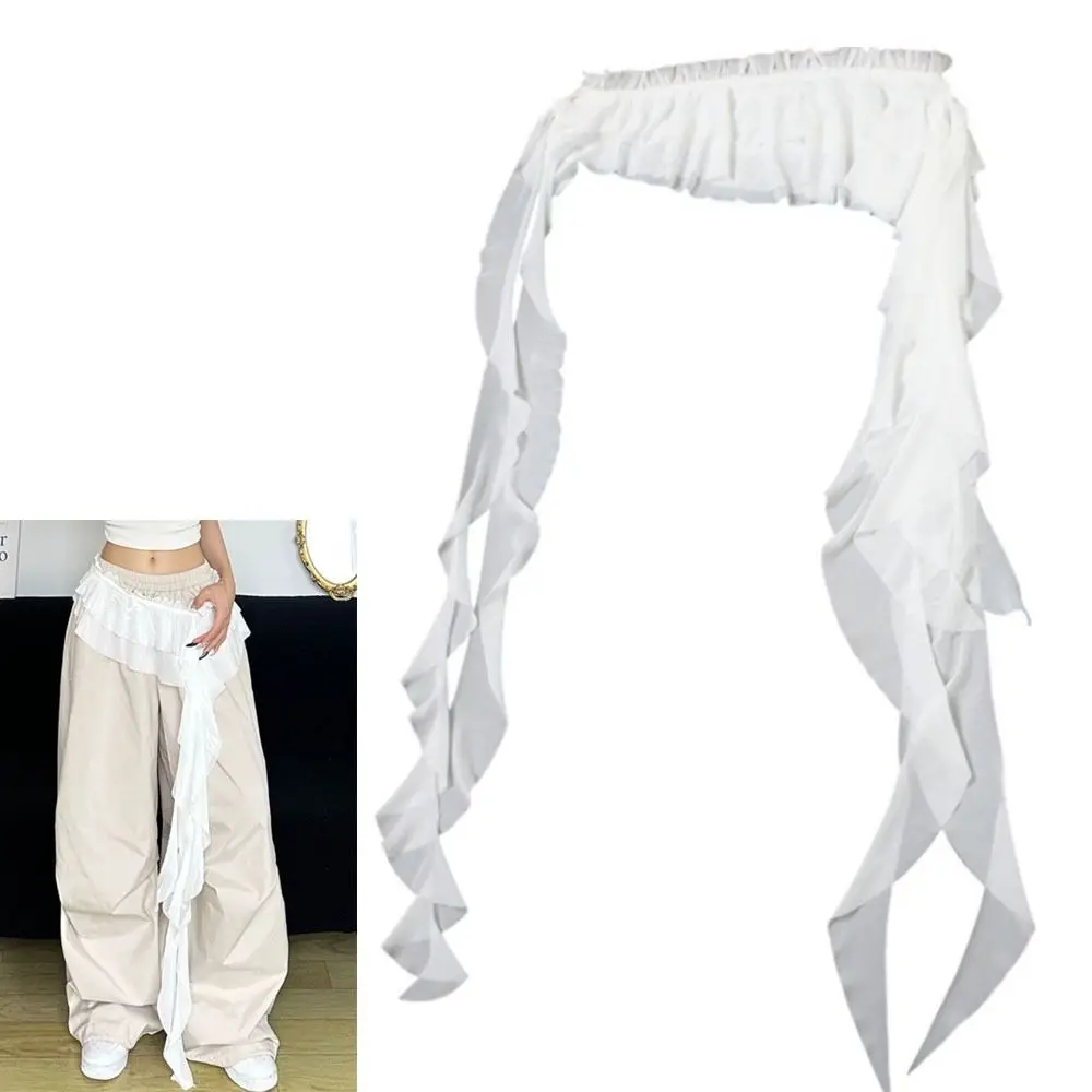 Embroidered Flower Lace Mini Skirt Irregular Y2K Streetwear Lace Up Ruffles Skirt Lace-up Design See Through Butt Curtain