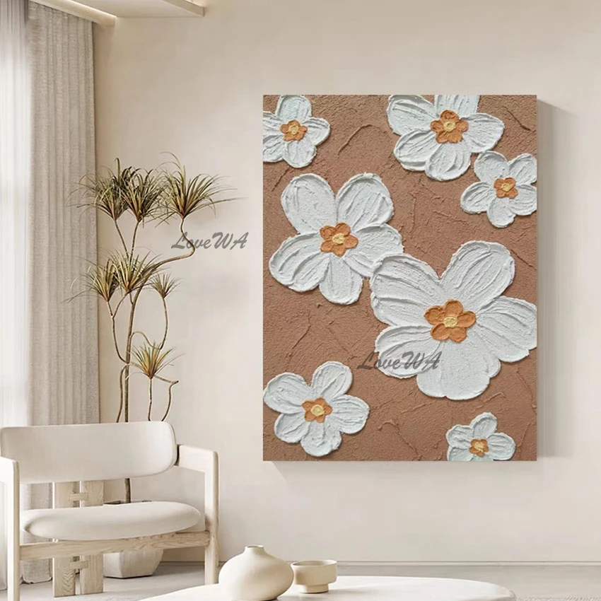 

Simple Flowers Textured Art Knife Oil Paintings Unframed Abstract Canvas Handmade Fine Quality Acrylic Floral Wall Decor Picture