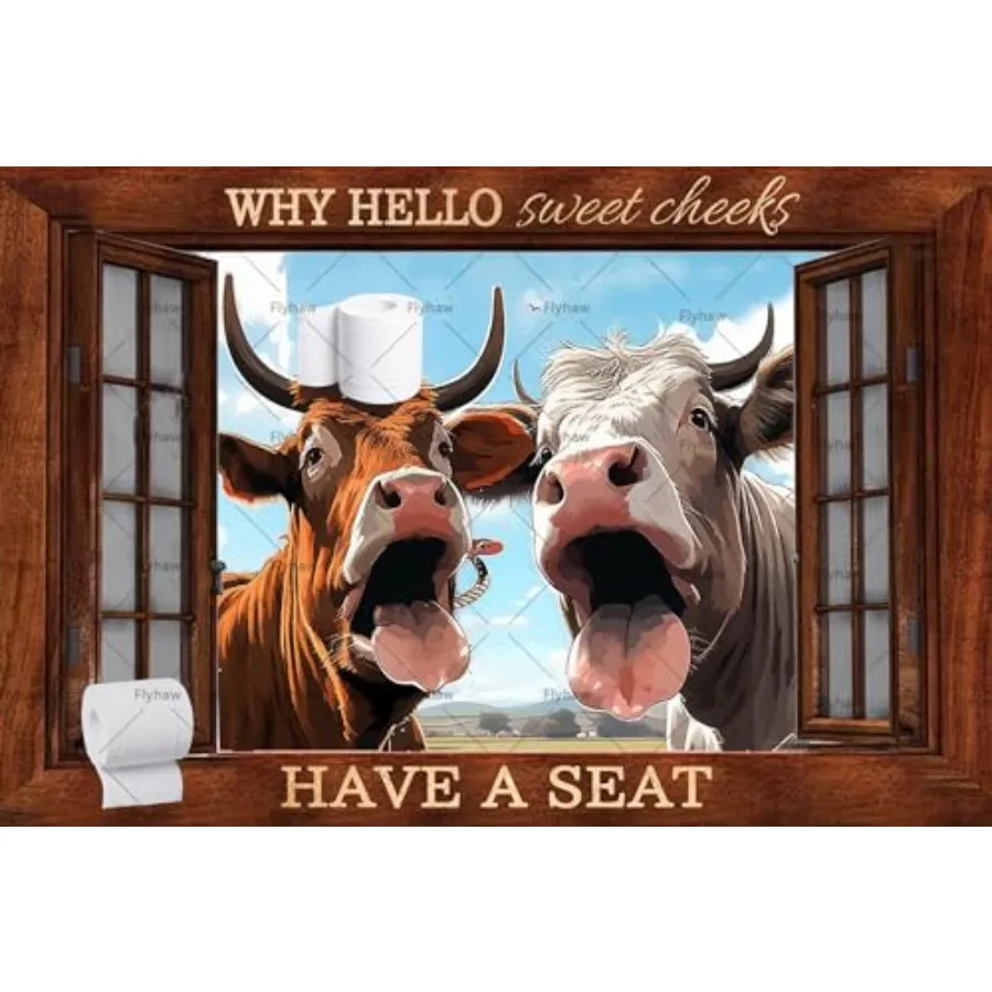 

Hello Sweet Cheeks Знак для ванной комнаты Highland Cow Декор для ванной комнаты Забавный декор с изображением коровы Металлическая вывеска Настенная художественная вывеска Декор для ванной комнаты highl