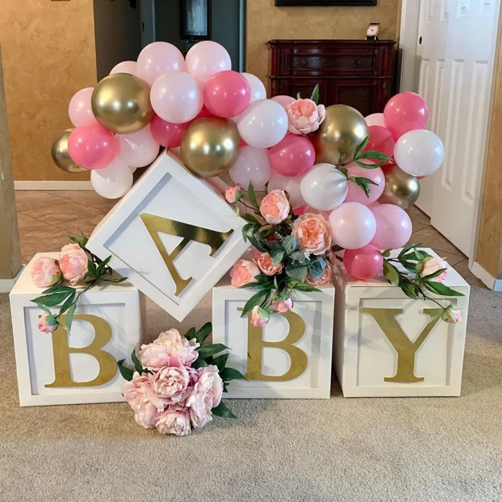 4-teiliges Alphabet BABY Ballonbox-Set, Geschenkbox zum 1. Geburtstag, Dekorationsbox für Jungen und Mädchen, Geburtstagsparty-Deko, Babyparty-Requisiten – Detail 4