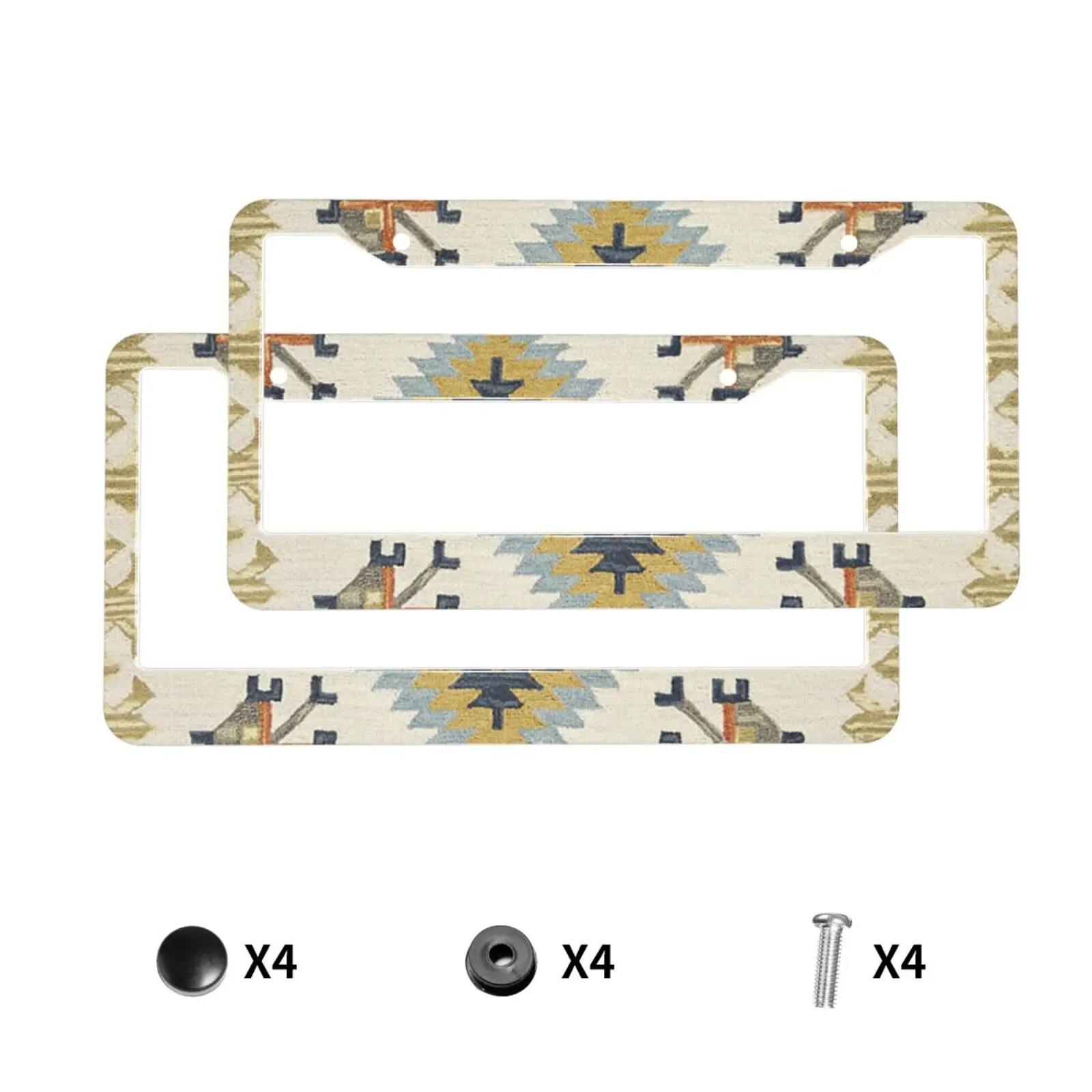 Bohemian Aztec Geometric Pattern Standard Aluminum Alloy Car License Plate Cover Car Accessories Waterproof License Plate Cover