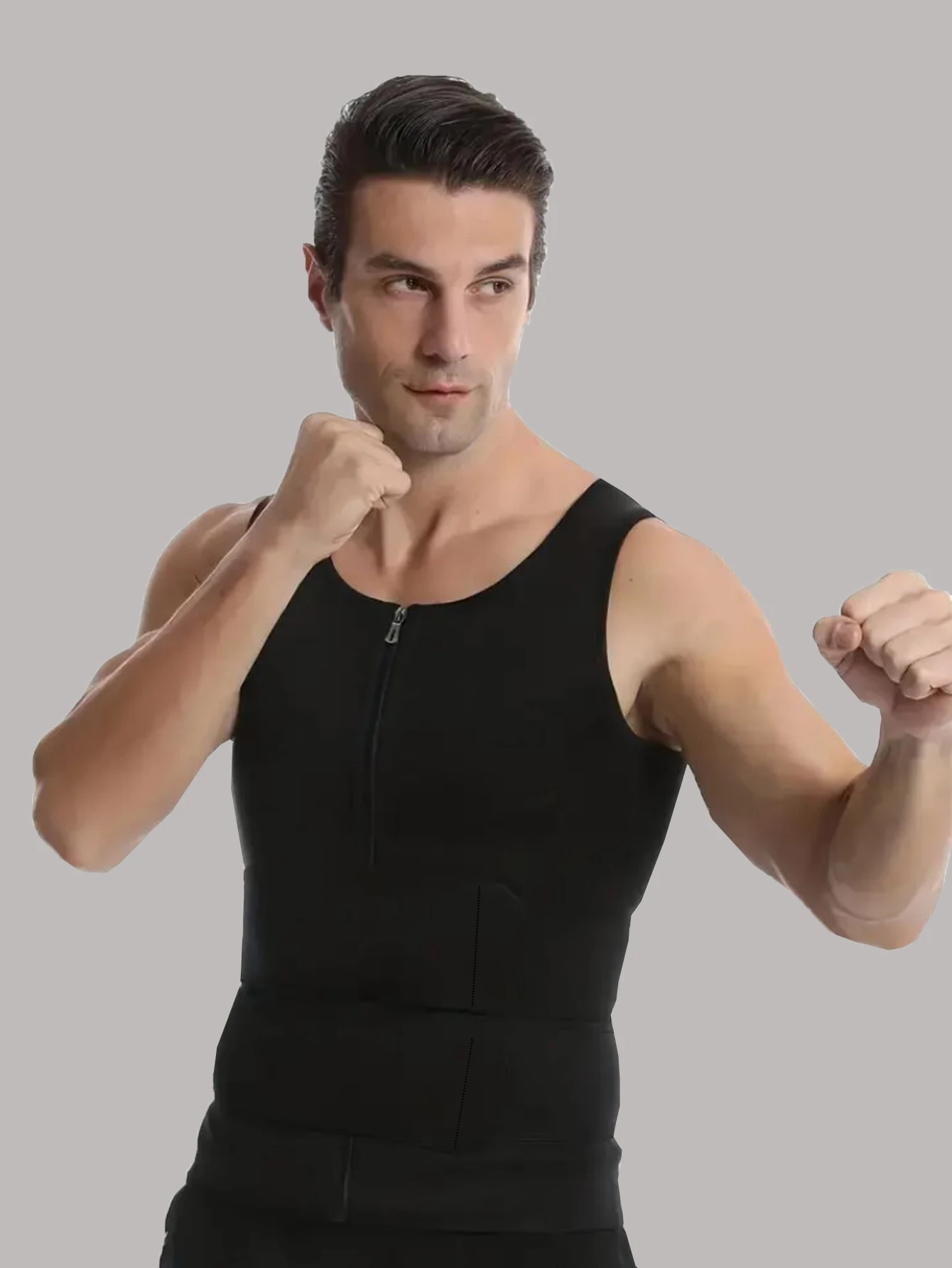 Gilet da allenamento per la vita dimagrante da uomo con cerniera - Miscela di poliuretano e nylon, adatto per la corsa e la boxe, migliora lo sport