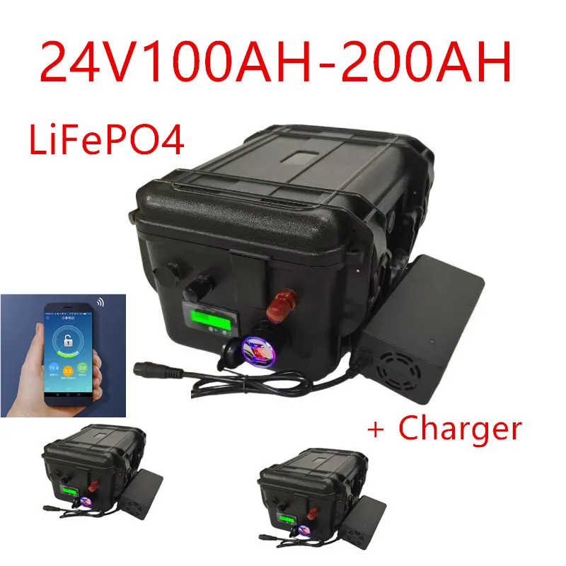 Waterproof 24V 36V 100Ah 120Ah 150Ah 200Ah Lifepo4 battery BMS inside for trolling motor boat RV +Charger