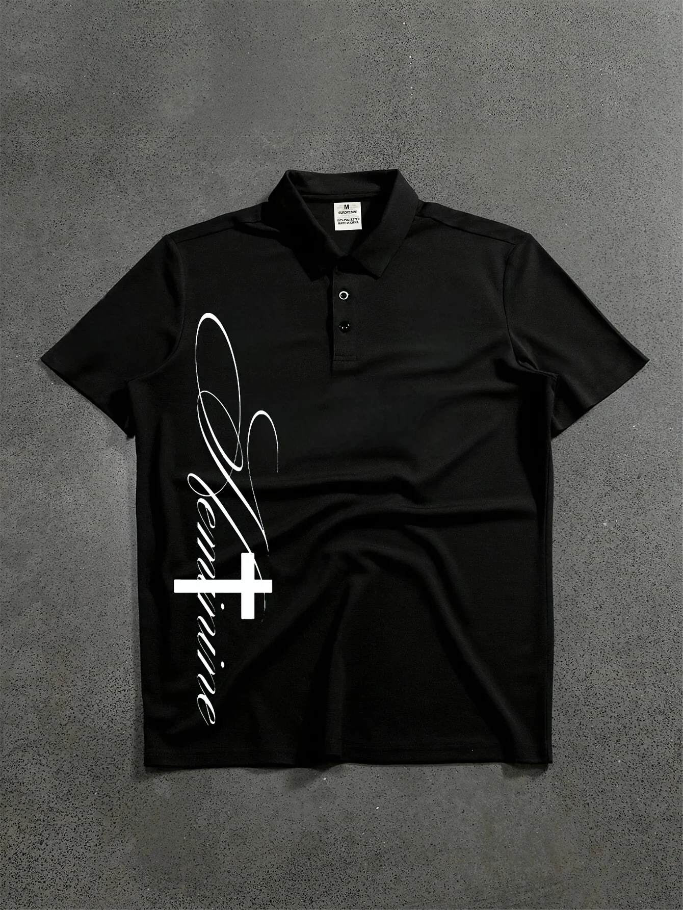 Men's Short Sleeved Shirt T-shirt Polo Shirt with Cross and Text Pattern Printed in A Cool Motorcycle Style Loose Fit