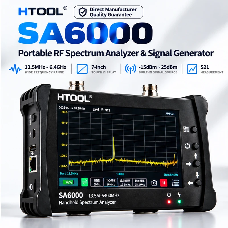 RF Spectrum Analyzer 13.5MHz-6.4GHz with Built-in Signal Source S21 Measurement 7-Inch Touchscreen SA6000 HTOOL