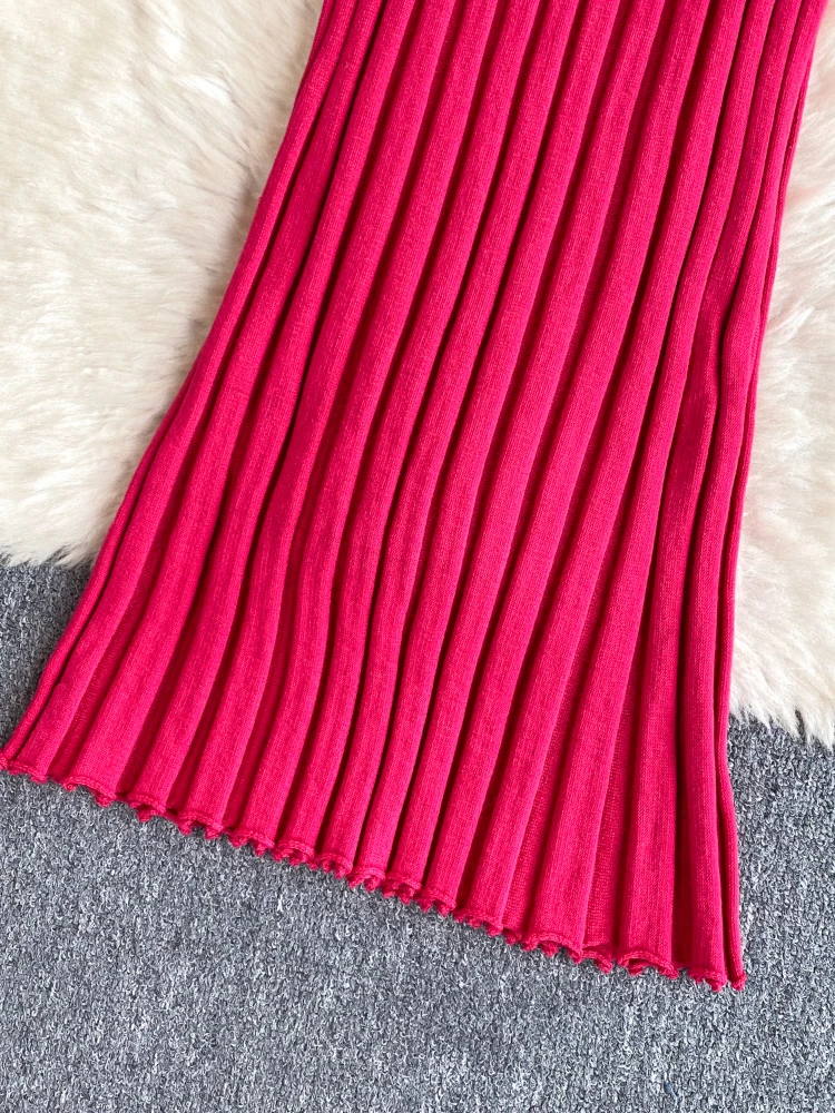 Foamlina Summer Chic Color Block Knitting Dress Women Sexy V Neck Sleeveless High Waist Slim Bodycon Evening Party Long Dresses