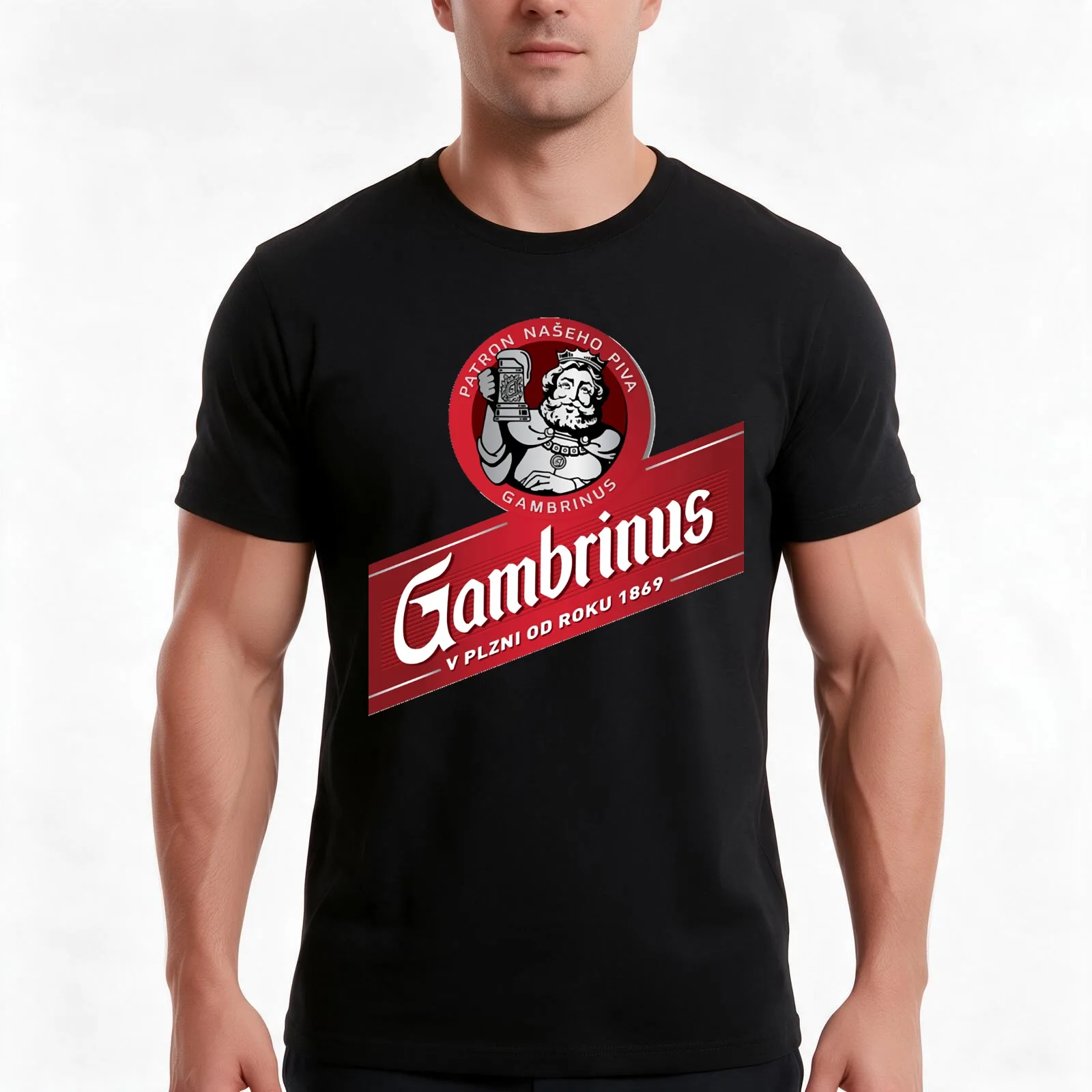 Gambrinus Wood Original Beer logo Dibujos logo T-Shirt, Summer Casual Cotton Tee, Oversized Streetwear Tops, Unisex Men Women