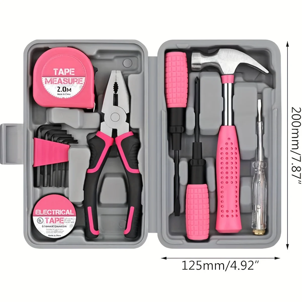 13pcs Tool Set Pink Household DIY Tool Kit for Women. Small Mini Tool Box Set of Starter Basic Ladies Tools