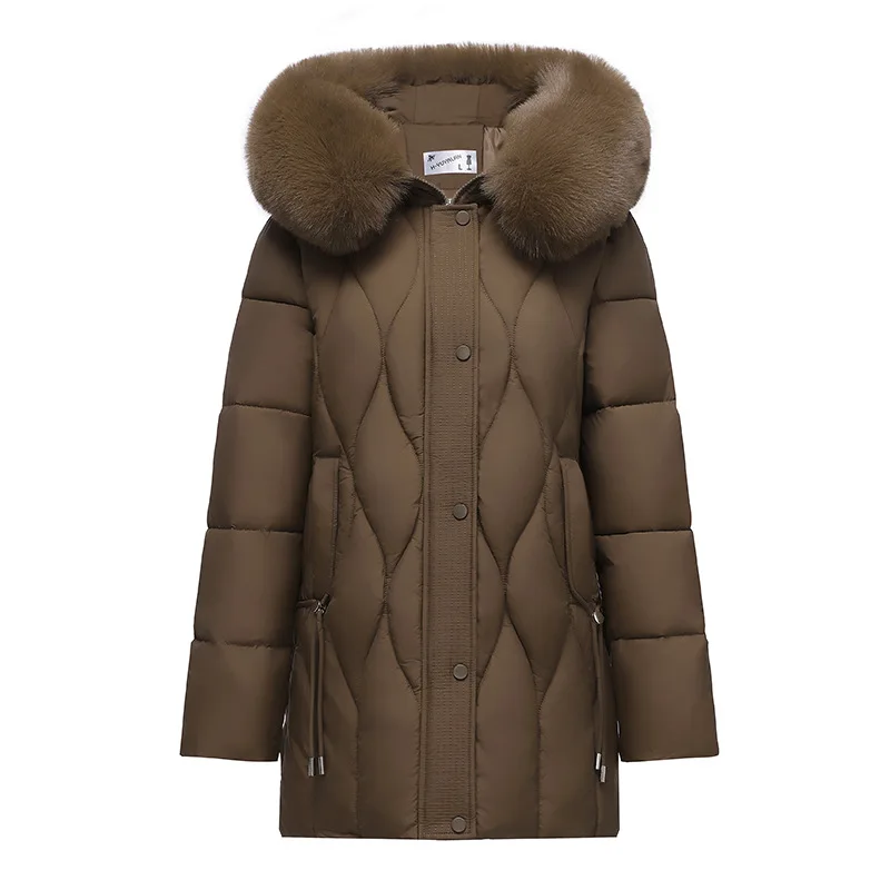 Women Hooded Parkas Coats Mid Lenth Jackets Middle Old Age Oversize Solid Zipper Thick Slim Casual Office Lady 2025 Winter