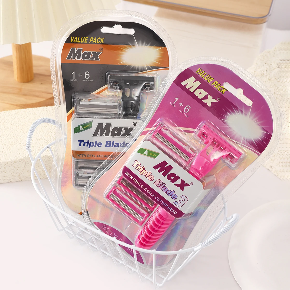 

Женская бритва из атласной стали с тройными лезвиями, 1 ручка, 6 картриджей, бритва для удаления волос на теле