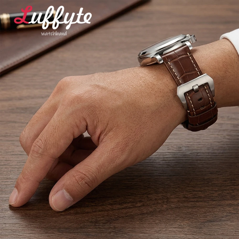 Herren Mode Geprägtes Echtleder Uhrenarmband 20mm 22mm 24mm 26mm Premium Business Ersatz-Uhrenarmband
