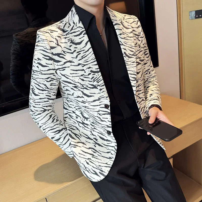 2024 Autumn New Men\'s Leopard Print Suit Jacket Blazer High-quality Slim Fit Business Fashion Social Tailcoat Dress Suit Jacket