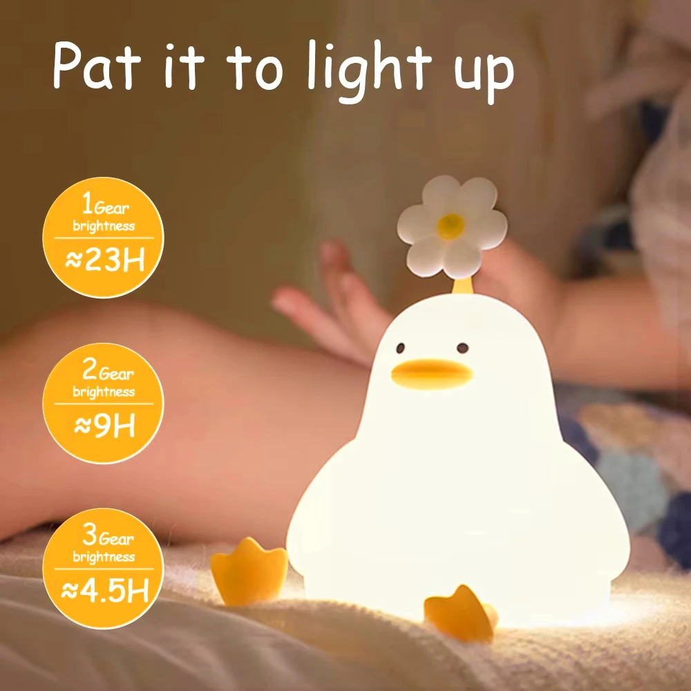 Touch Sensor Silicone Duck Light Rechargeable Pat Light Baby Sleeping Lamp Dimmable Bedside Light Timing LED Night Light