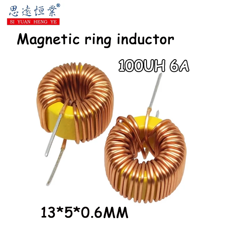 10PCS Magnetic ring inductor 100UH, toroidal inductor 6A, wound inductor LM2596 dedicated 13*5*0.6 wire diameter
