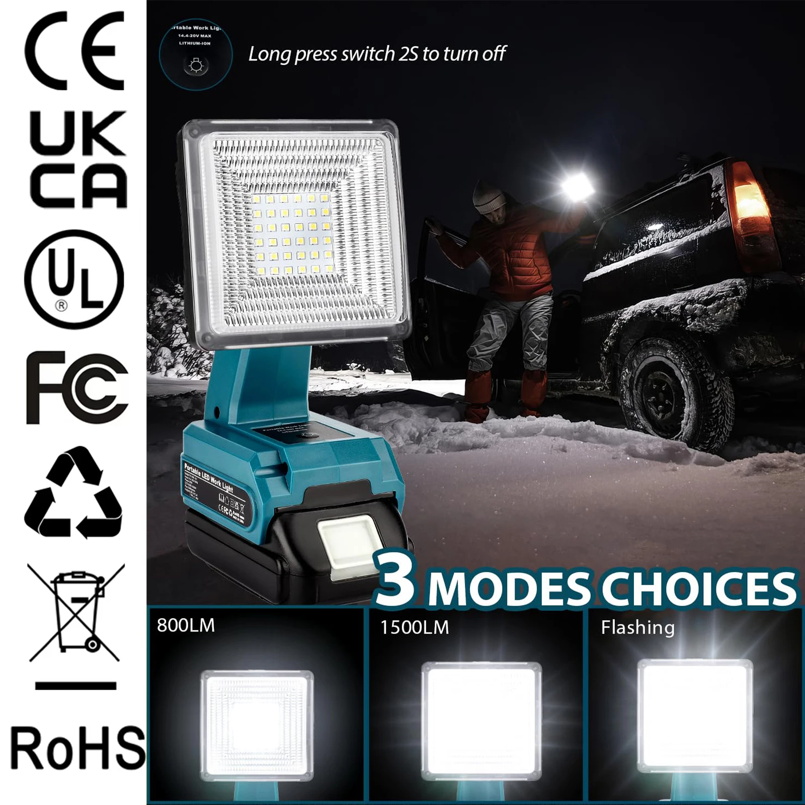 

Cordless LED Work Light for Makita 18V LXT Battery 25W LED Floodlight with USB Ports for Jobsite Car Repairing Camping Emergency